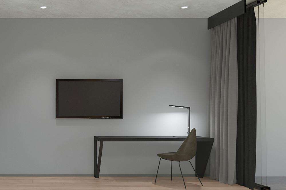 Crystalbrook Vincent Hotel Brisbane Cameră foto A room with a TV, a chair, a table, a curtain, and a lamp